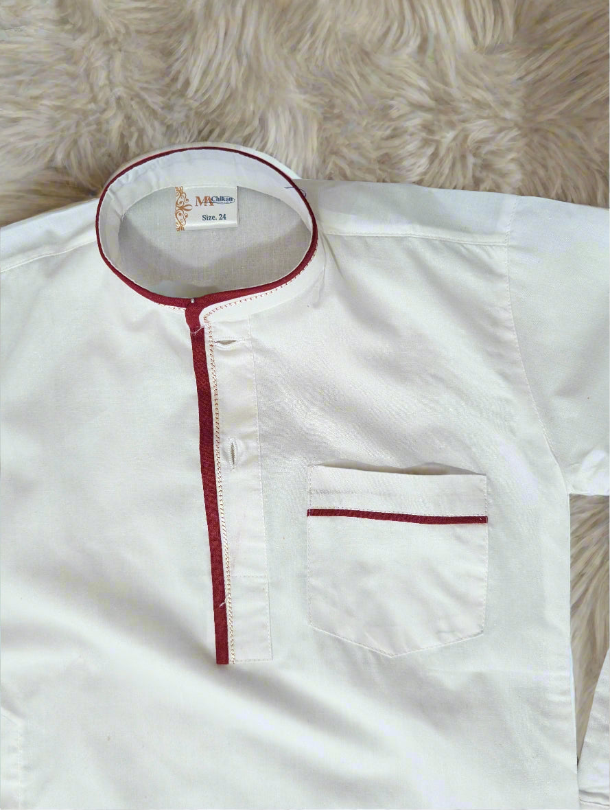 Classic White/Maroon Piping Kurta Pajama