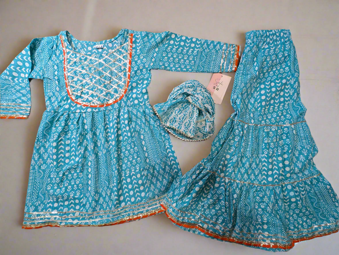 Coral Reef Bloom Girls' Cotton Gharara Set