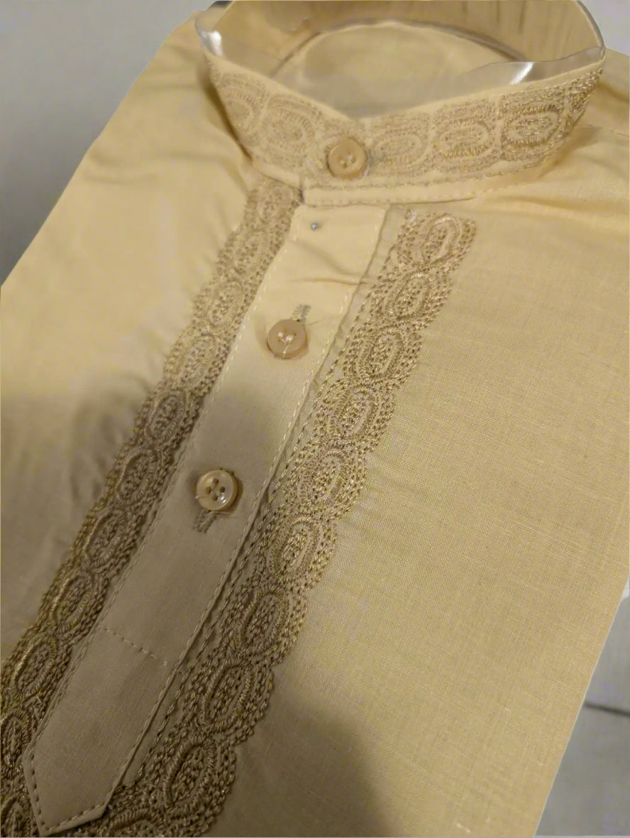 Biscuit Beige Kurta Pajama With Embroidery