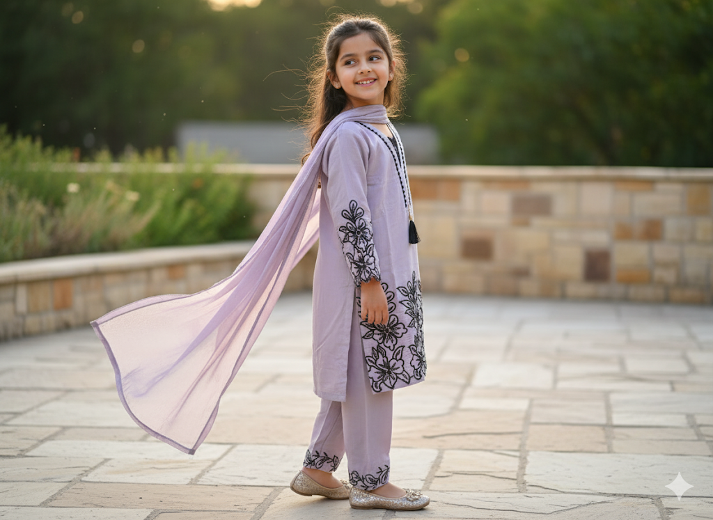 NoorLuxe Lavender Embroidered Ensemble