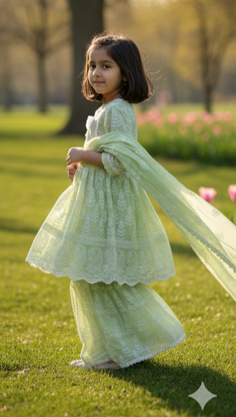 Lime Zest Charm Girls' Gharara Set