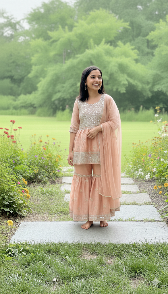 Rose Quartz Sparkle Girls' Gharara Set