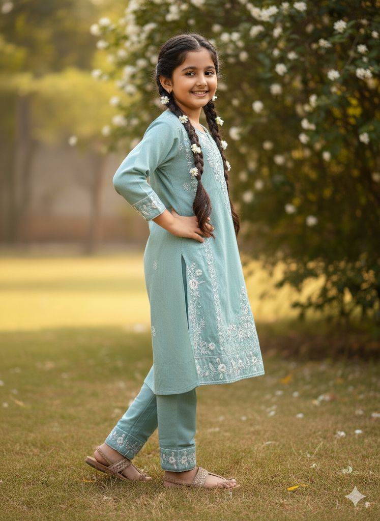 Aqua Serenity Girls' Embroidered Set