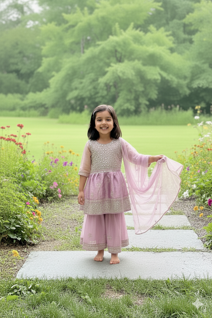 Lavender Dewdrop Peplum Gharara