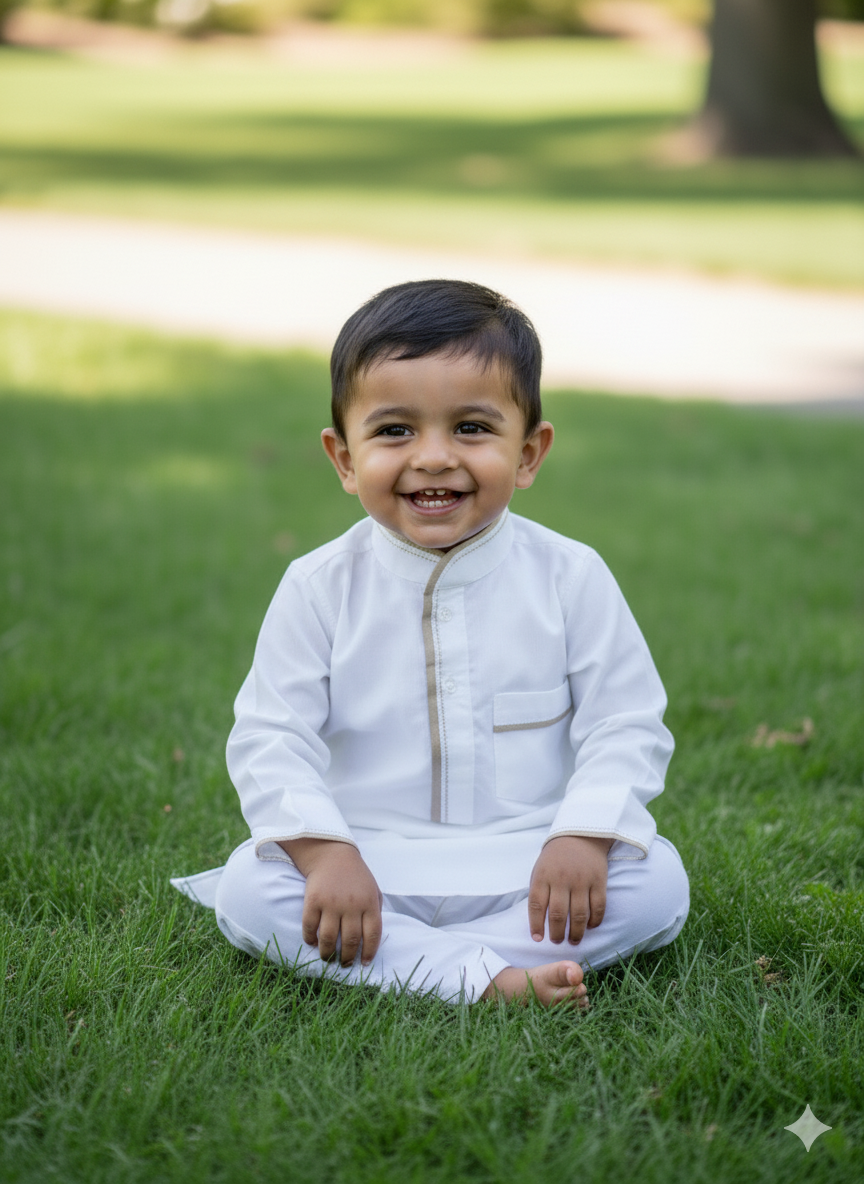 Classic White/Beige Piping Kurta Pajama