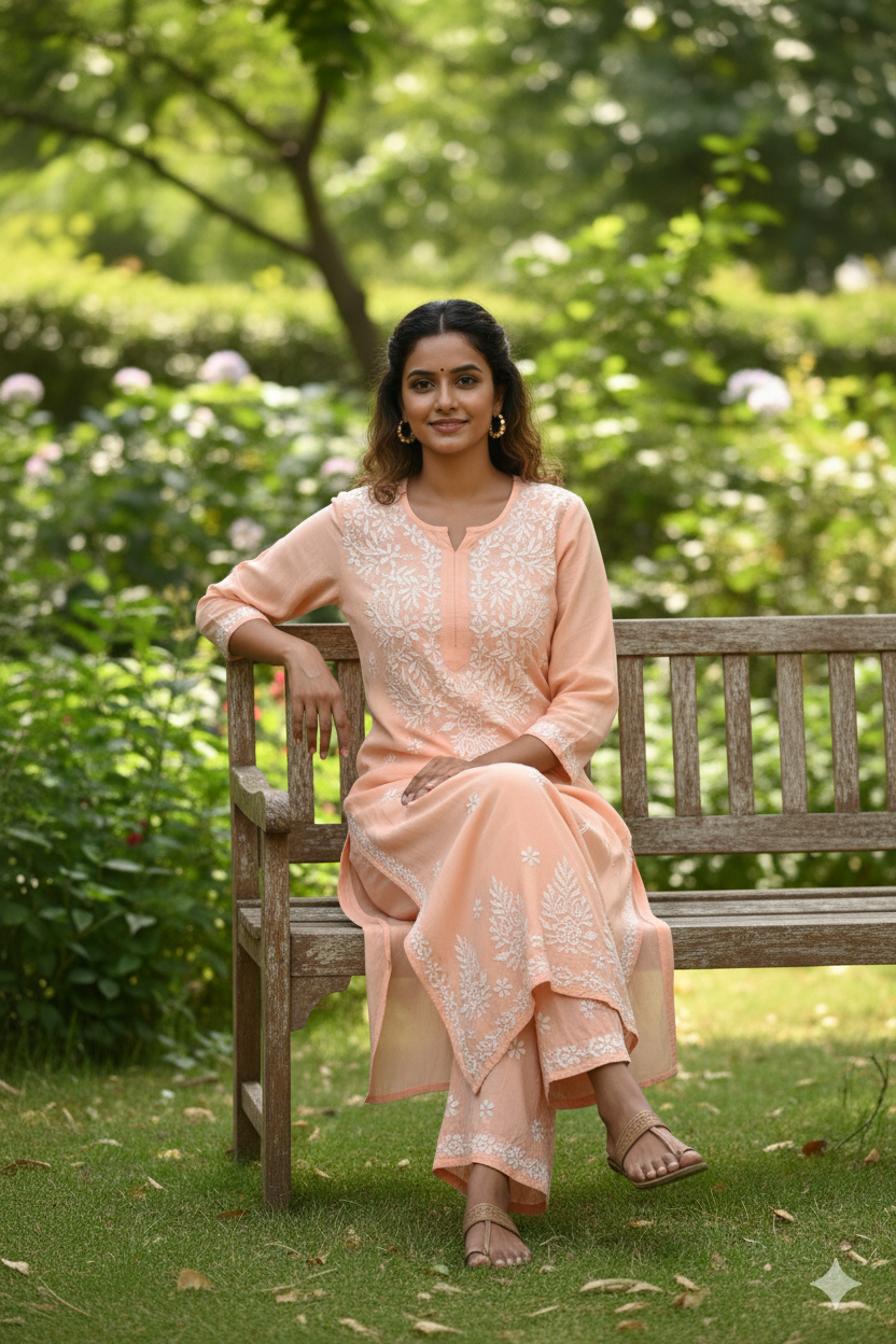 Saffron Bloom Chikankari Set