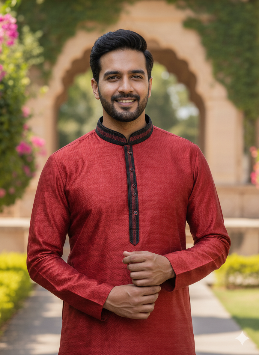 Ruby Weave Fusion Kurta Set