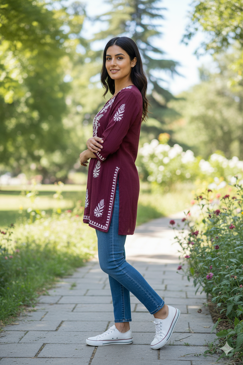 Plum Noor Chikankari Short Kurti