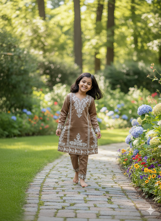 Glimmering Bronze Girls' Embroidered Set