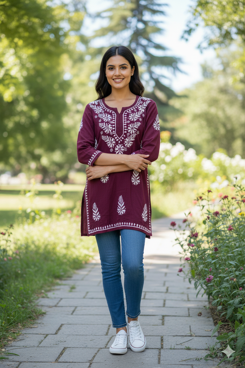 Plum Noor Chikankari Short Kurti