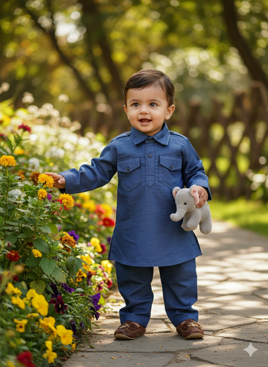 Navy Blue Pathani Set