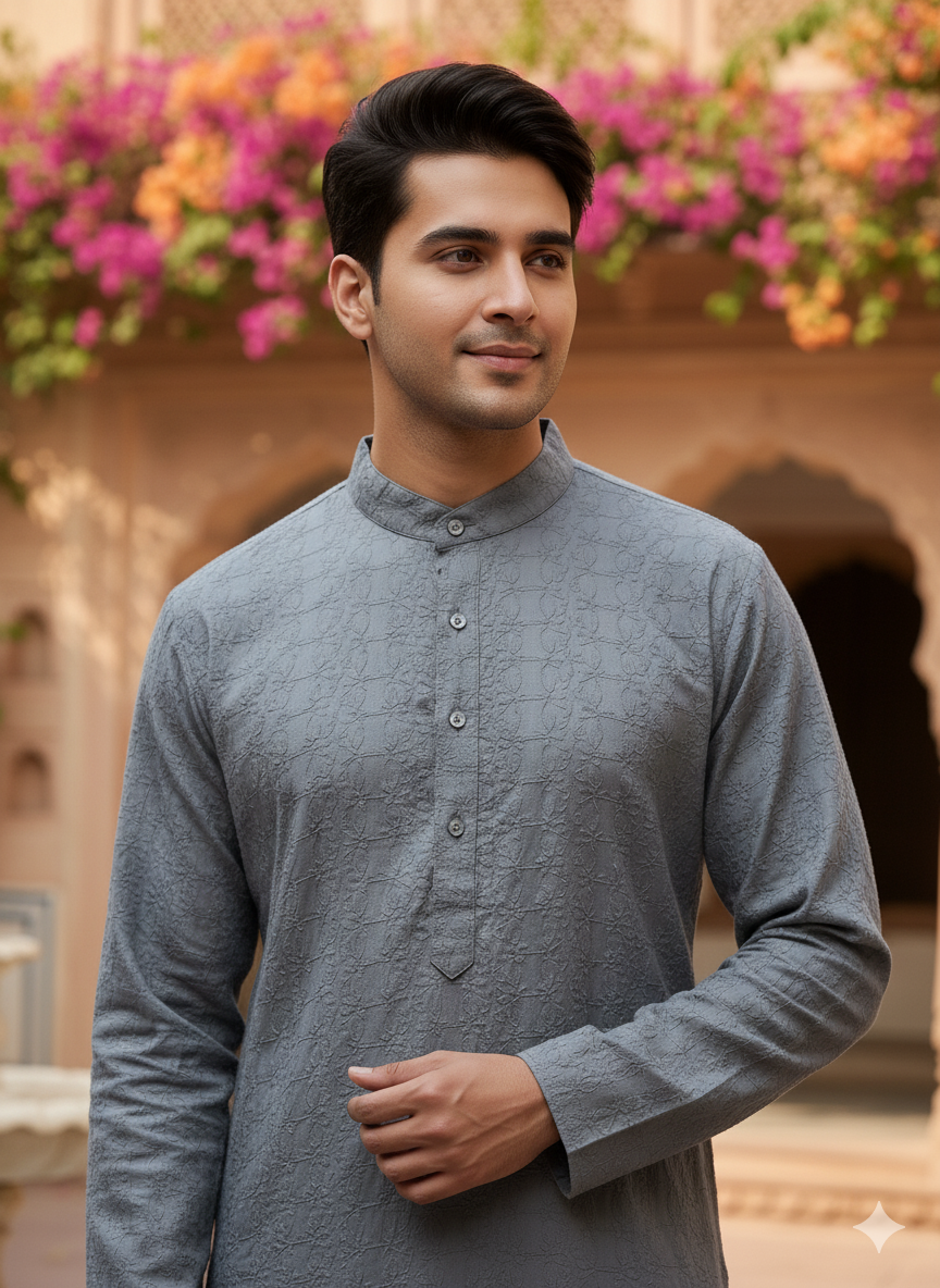 The Sterling Grid Kurta Set