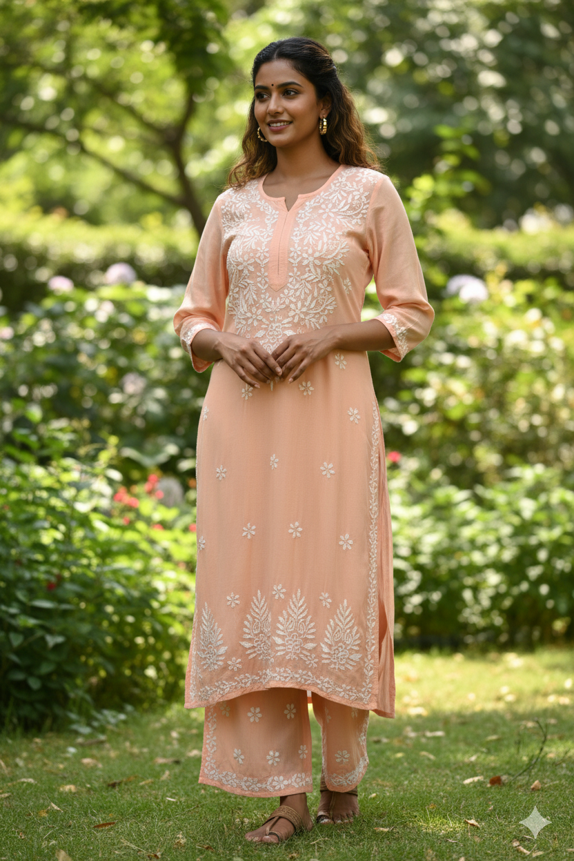 Saffron Bloom Chikankari Set