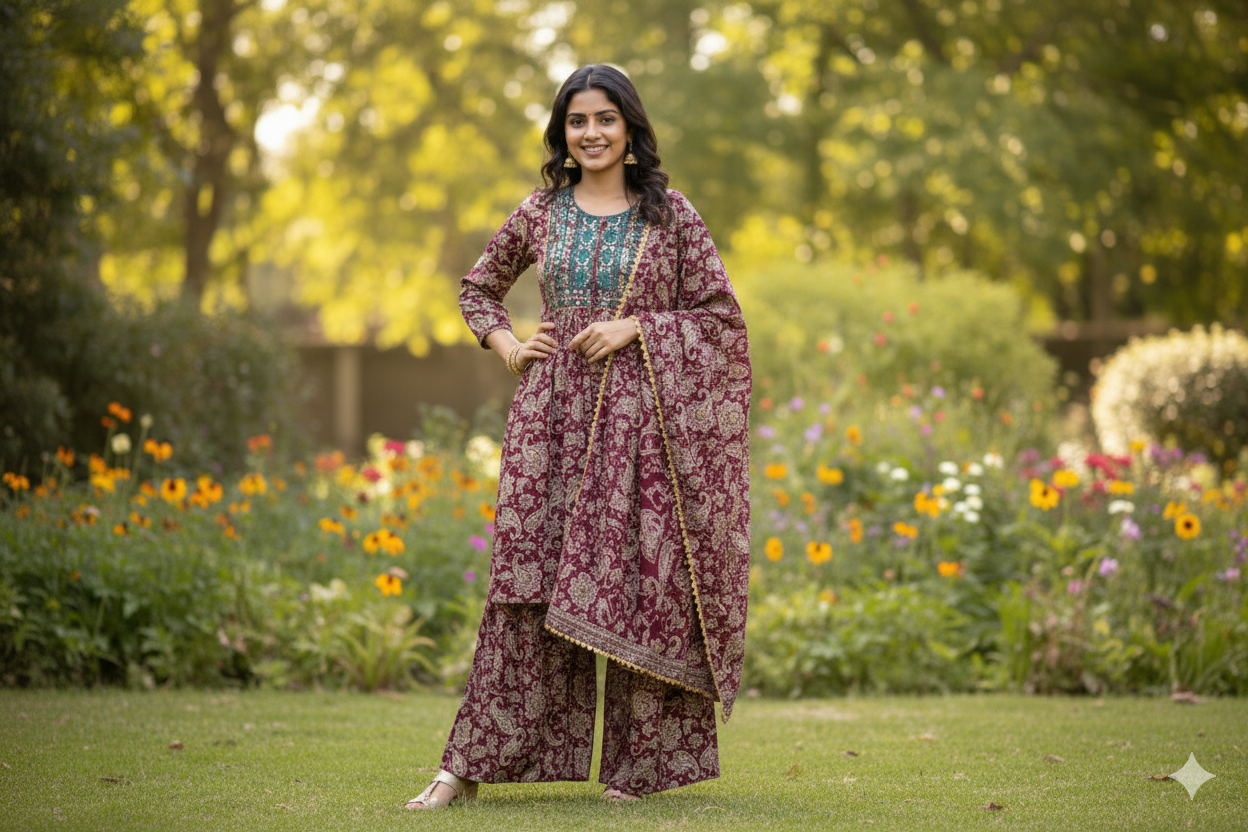 Crimson Caravan Gharara Set