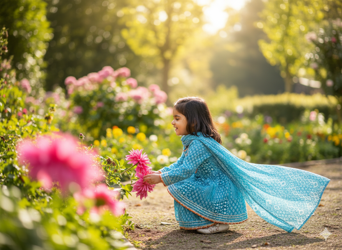 Coral Reef Bloom Girls' Cotton Gharara Set