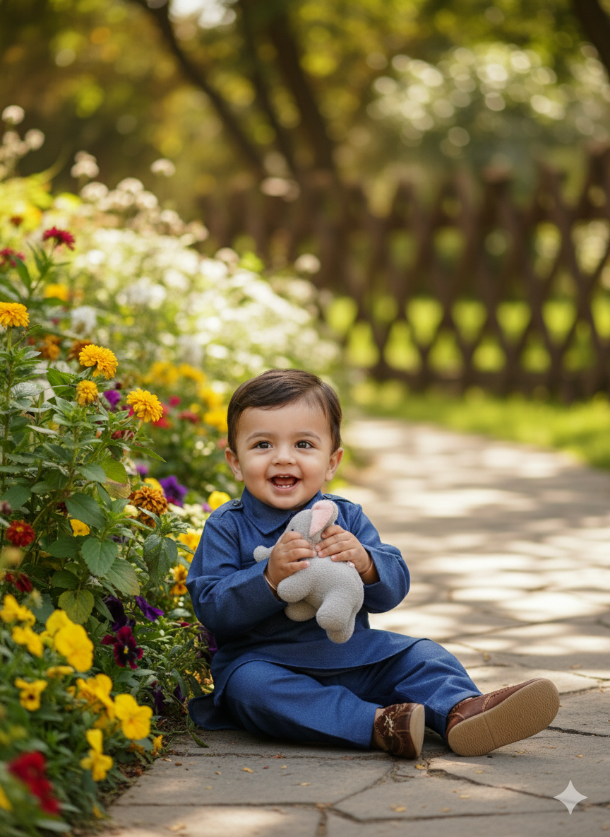 Navy Blue Pathani Set