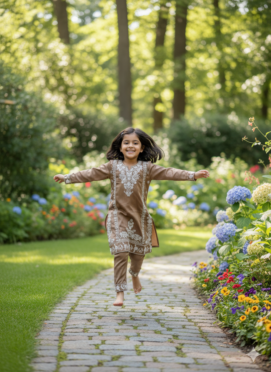 Glimmering Bronze Girls' Embroidered Set