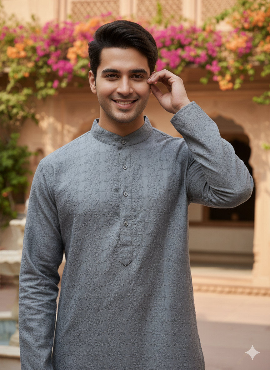 The Sterling Grid Kurta Set