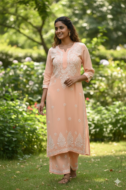Saffron Bloom Chikankari Set