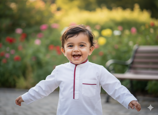 Classic White/Maroon Piping Kurta Pajama