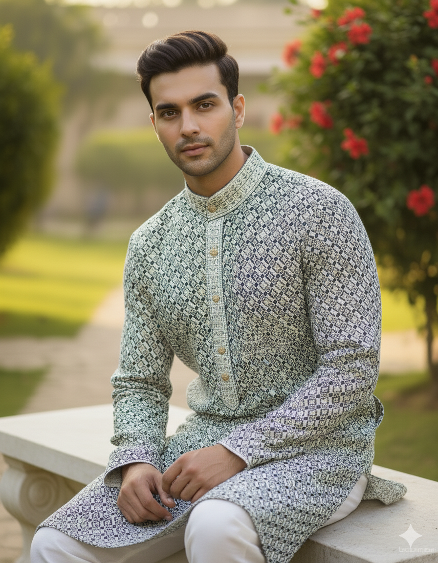 Ivory Weave Black Kurta Pajama