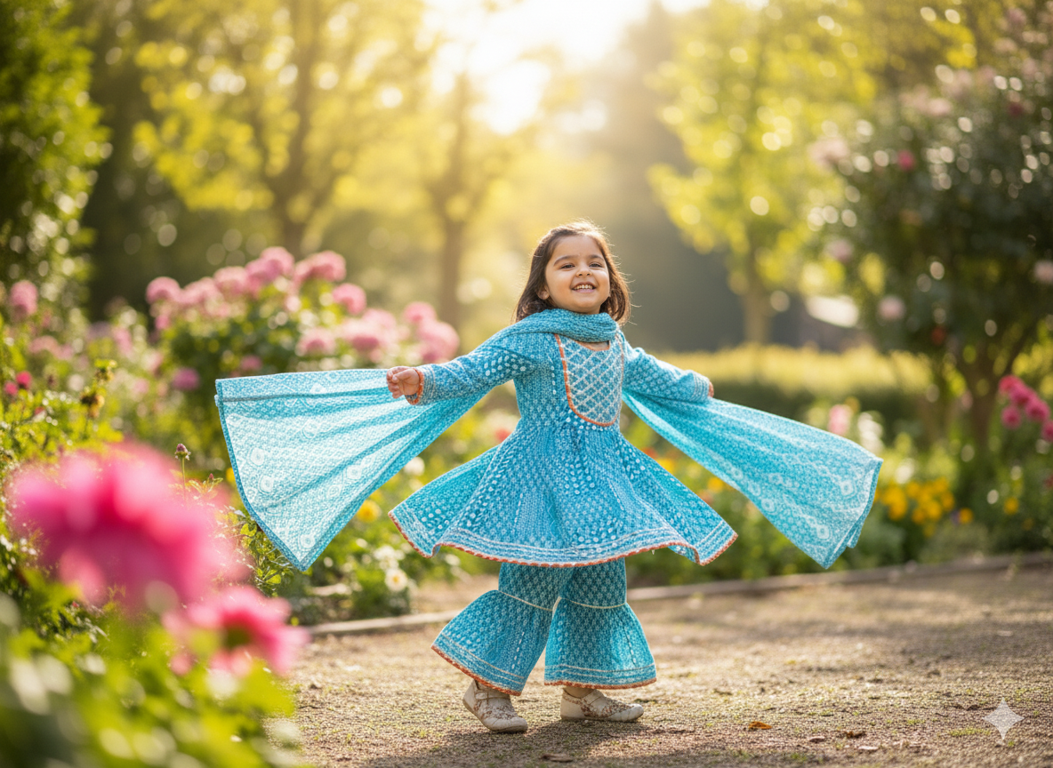 Coral Reef Bloom Girls' Cotton Gharara Set