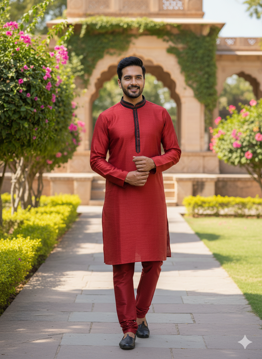Ruby Weave Fusion Kurta Set