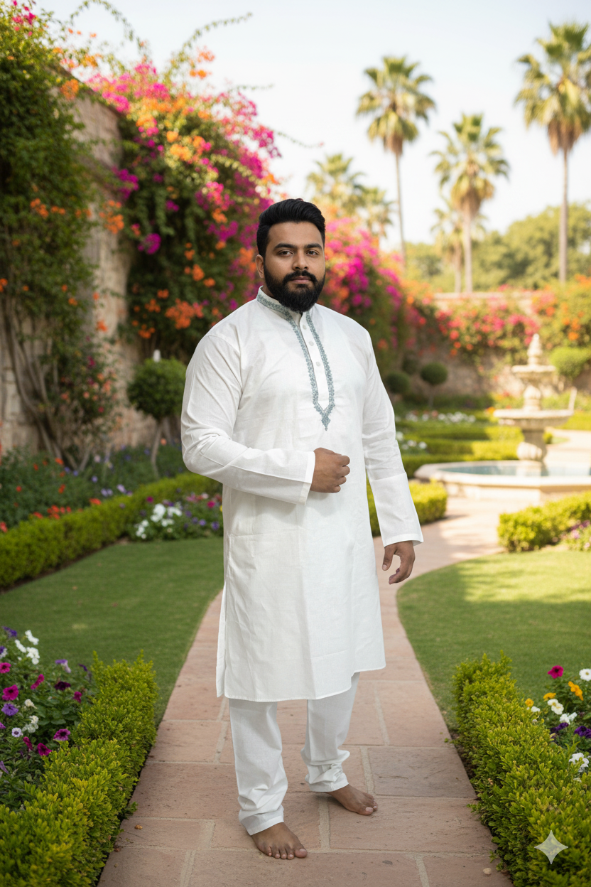 White Kurta with Embroidery