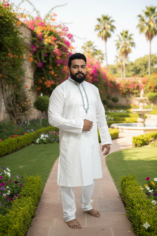 White Kurta with Embroidery