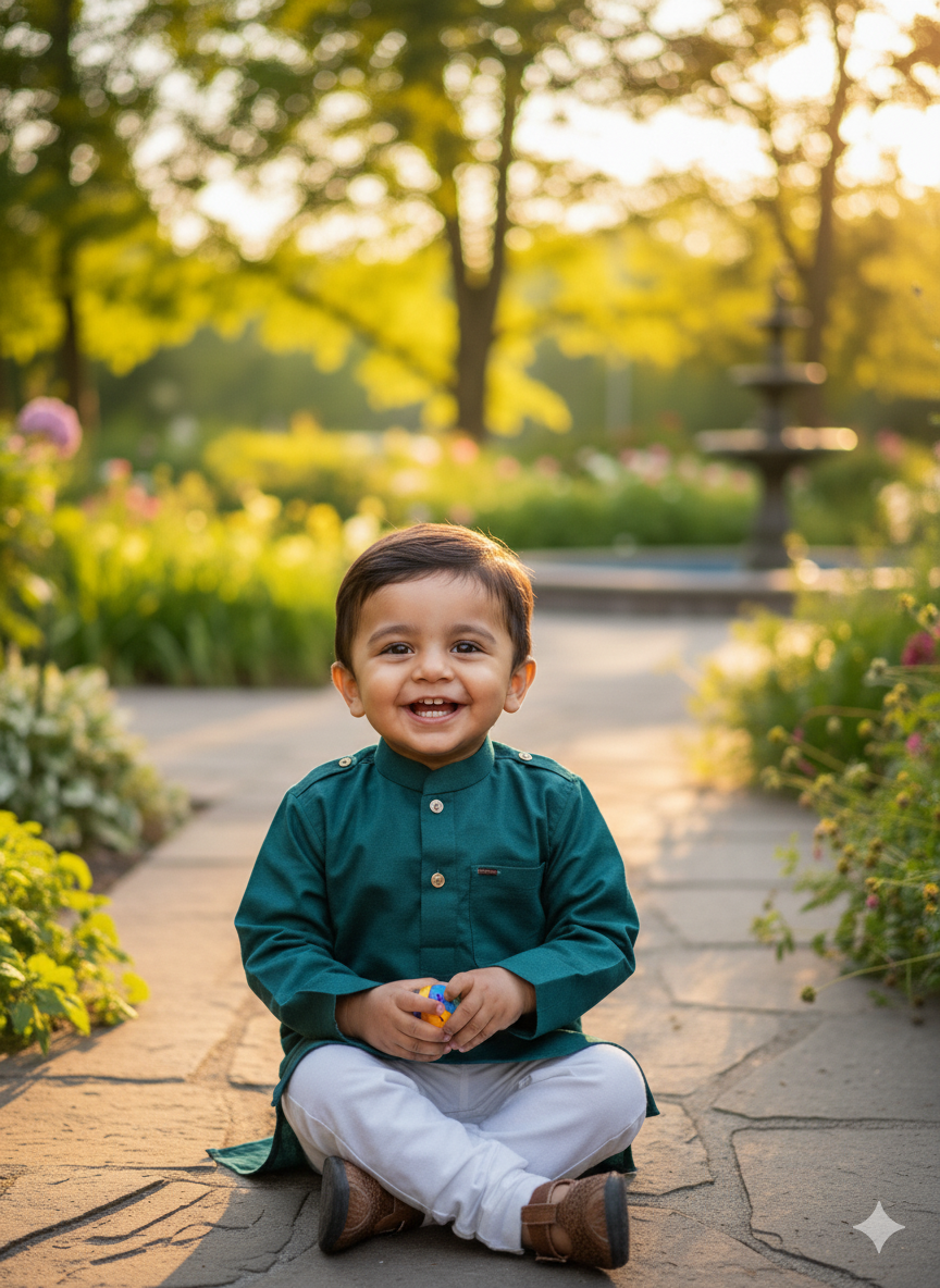 Forest Green Boys’ Sultan Kurta Pajama Set