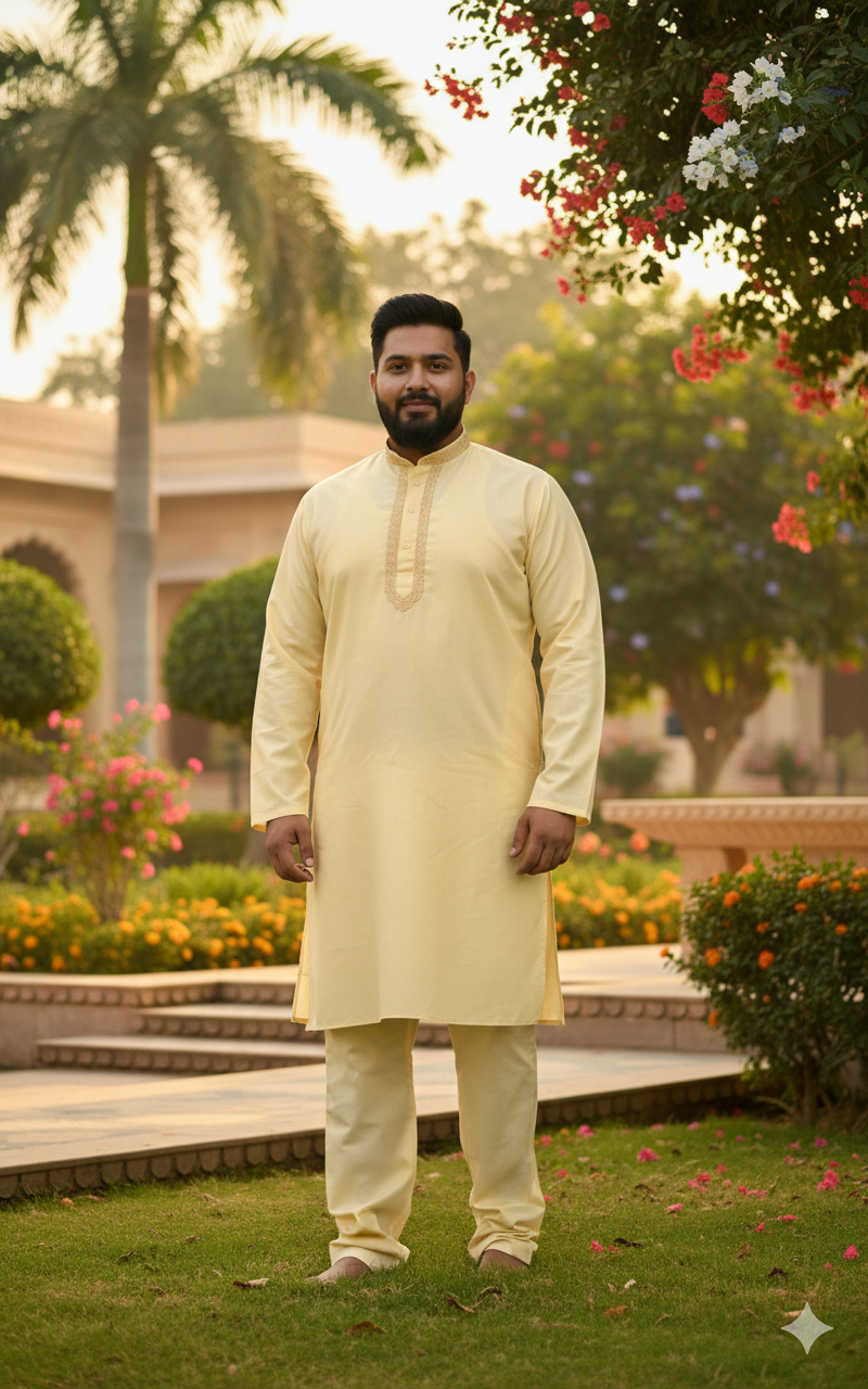 Beige Embroidered Kurta Pajama