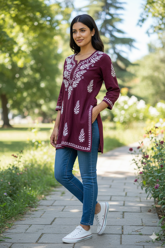 Plum Noor Chikankari Short Kurti