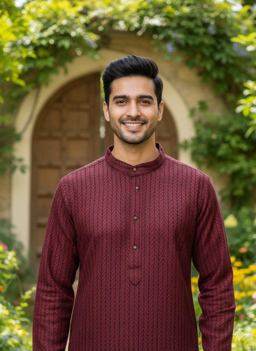 Maroon & Black Striped Boys’ Kurta Pajama Set