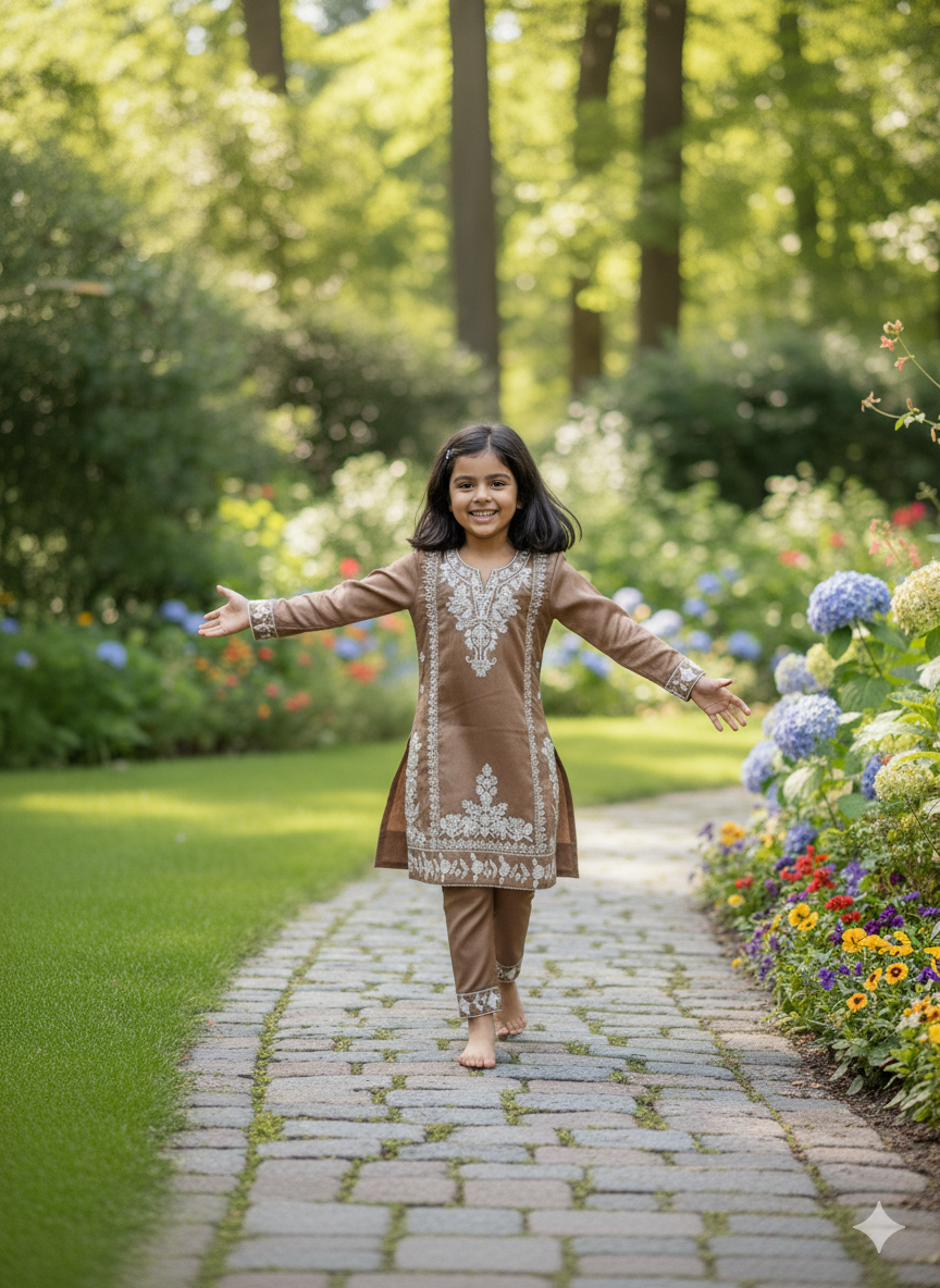 Glimmering Bronze Girls' Embroidered Set