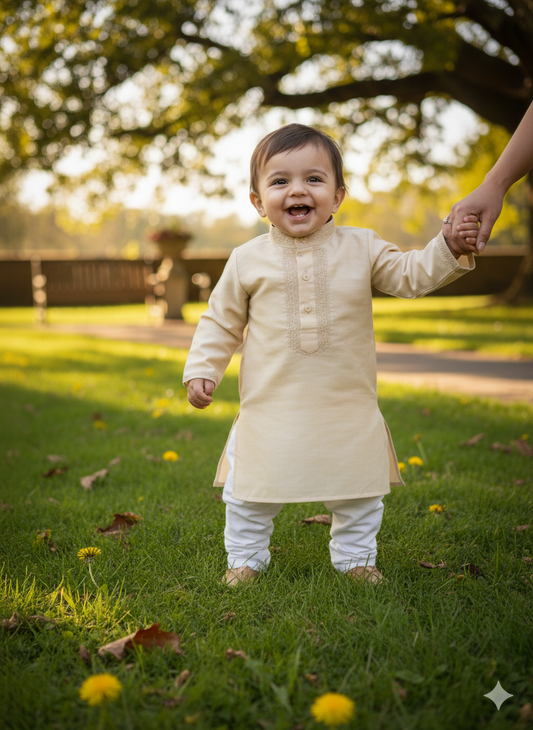 Biscuit Beige Kurta Pajama With Embroidery