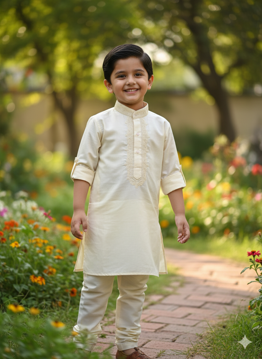 Light Beige Embroidery Kurta Pajama