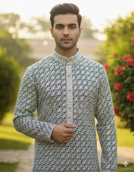 Ivory Weave Black Kurta Pajama