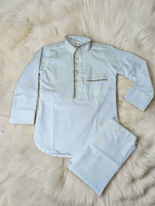 Classic White/Beige Piping Kurta Pajama