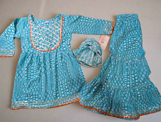 Coral Reef Bloom Girls' Cotton Gharara Set