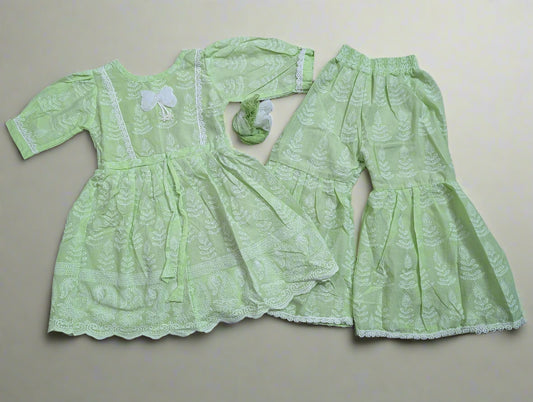 Lime Zest Charm Girls' Gharara Set