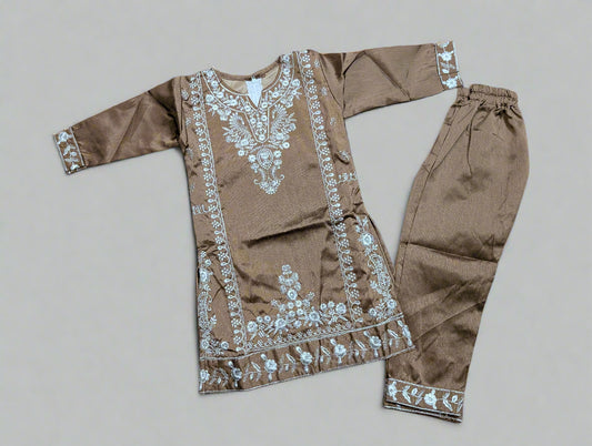Glimmering Bronze Girls' Embroidered Set