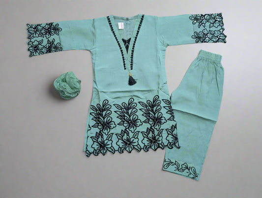 Zarqa Mint Blossom Embroidered Set