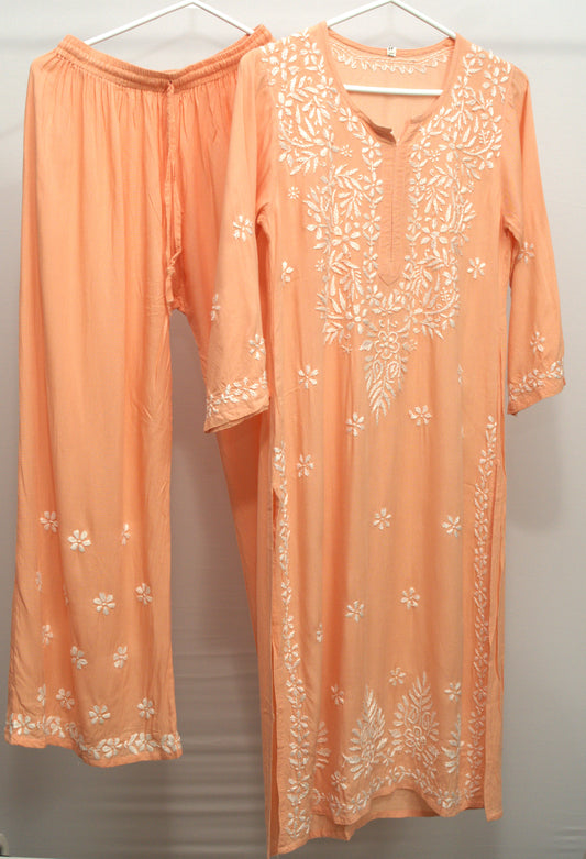 Saffron Bloom Chikankari Set