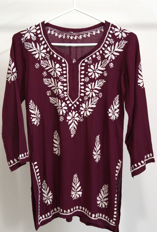 Plum Noor Chikankari Short Kurti