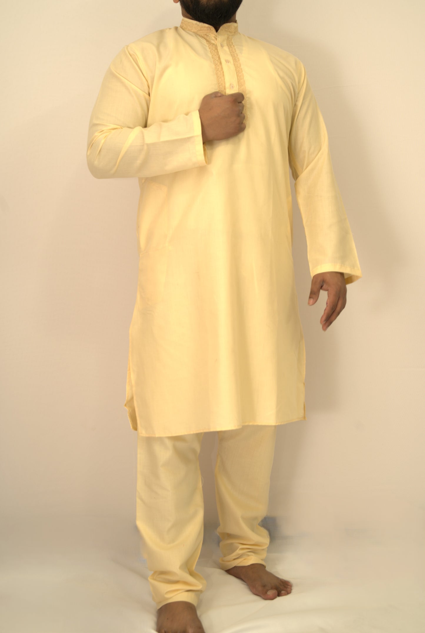 Beige Embroidered Kurta Pajama