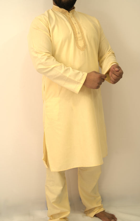 Beige Embroidered Kurta Pajama