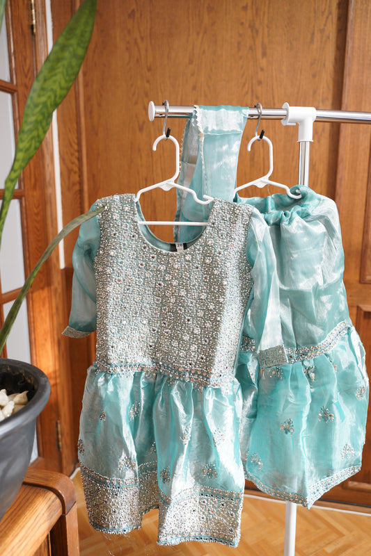 Glacier Gleam Peplum Gharara