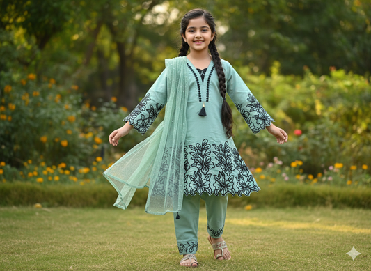 Zarqa Mint Blossom Embroidered Set