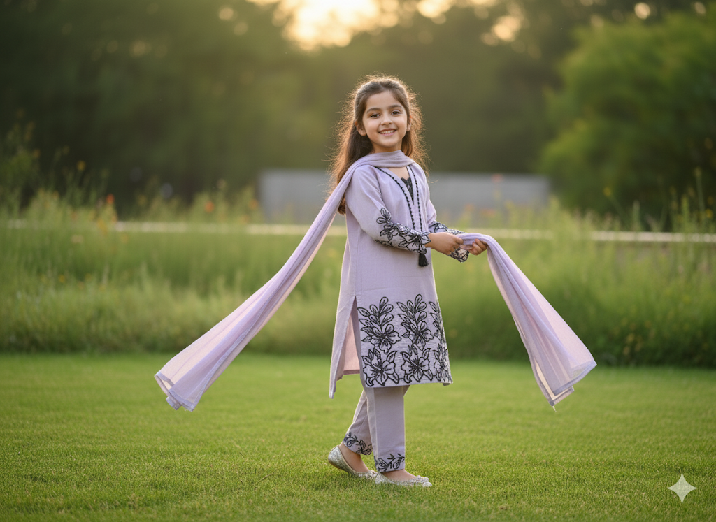 NoorLuxe Lavender Embroidered Ensemble
