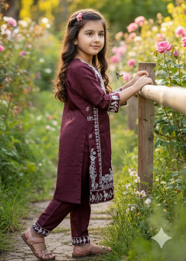 Regal Berry Girls' Embroidered Set